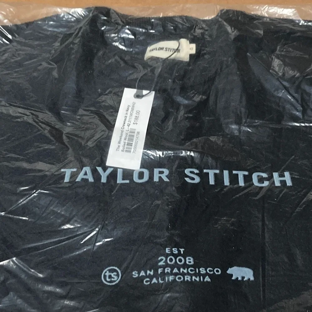 Taylor‎ Stitch The Weekend Crewneck pull over Navy Boiled Wool Sweater